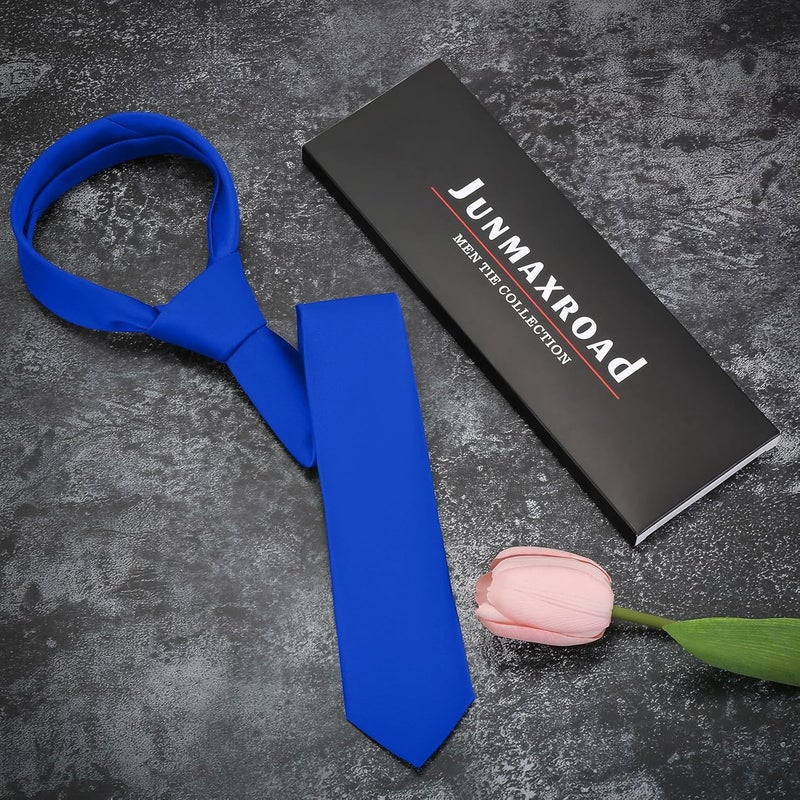 Junmaxroad Store Boys Black Tie Satin Solid Color Necktie for Teen Wedding School Graduation with Gift Box - Image 5